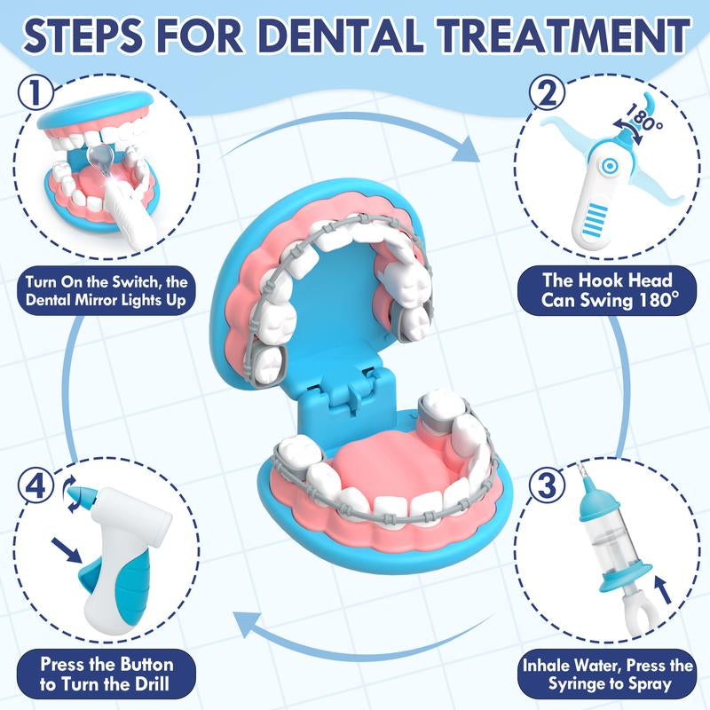 Lehoo Castle Doctor Kit for Kids, 31Pcs Dentist Playset, Pretend Doctor Kit, Super Smile Dentist Kit W/ Teeth and Dental Accessories Toy, Pretend Play Toy, Education Toy for Kids, Birthday Gift for Boys Girls