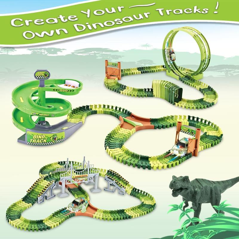 Wesprex Dinosaur Track Toy Set 280 PCS, Flexible Race Track Playset W/ 240 Tracks, 2 Race Cars, 1 Ferris Wheel. 1 Rotary U-Turn Tower, Dinosaur Toy for Kids Boys Girls Age 3-12